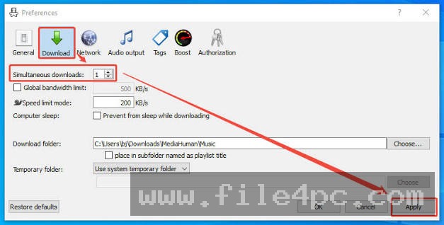 Main MediaHuman YouTube to MP3 interface displaying active audio download queue, track titles, and progress indicators.