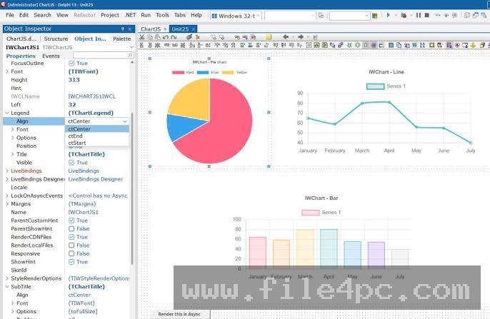 Visual form designer workspace inside RAD Studio displaying IntraWEB components and property inspector windows.